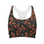 Embroidery Poppy Pattern Print Women's Sports Bra