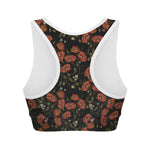 Embroidery Poppy Pattern Print Women's Sports Bra