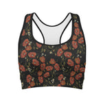 Embroidery Poppy Pattern Print Women's Sports Bra
