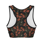 Embroidery Poppy Pattern Print Women's Sports Bra
