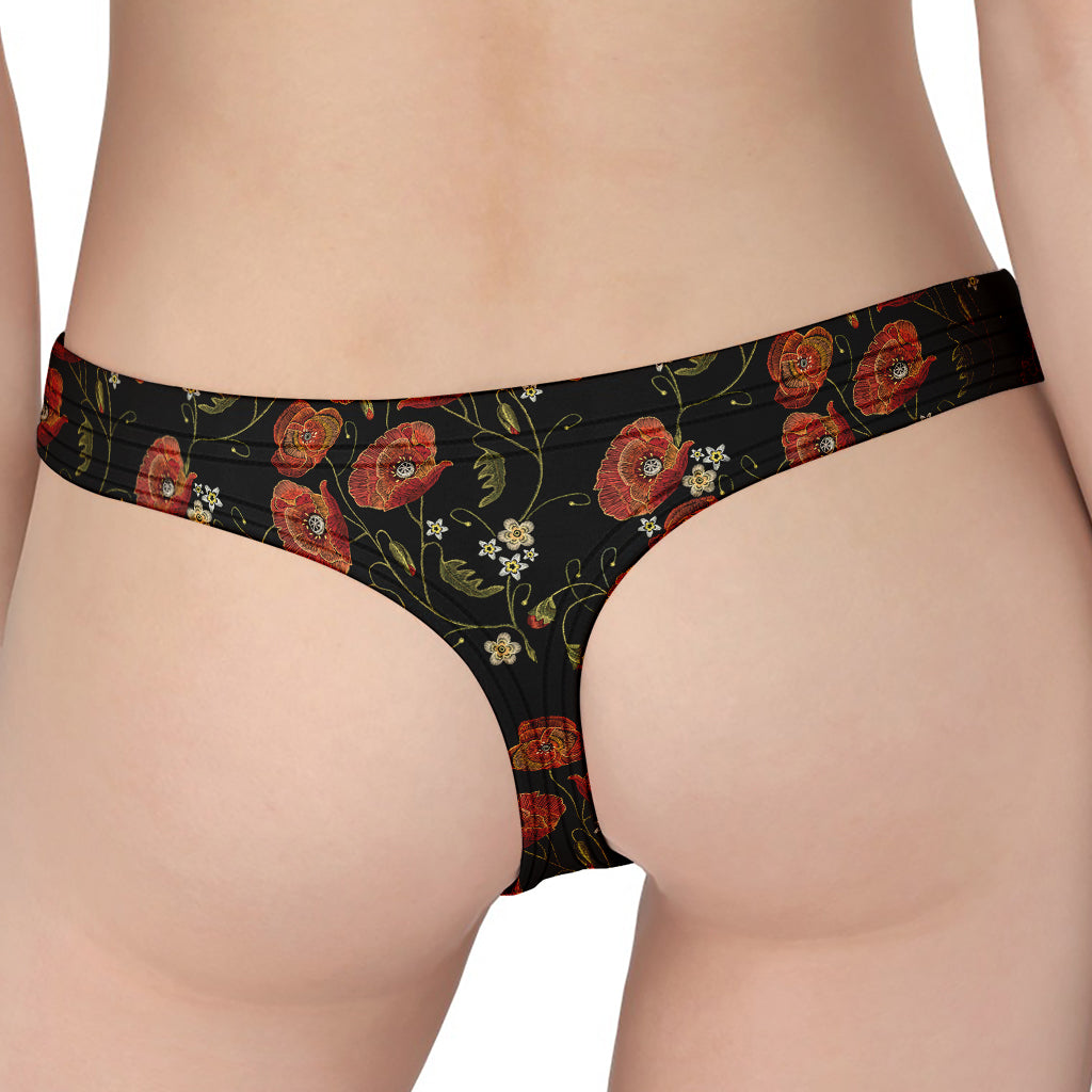 Embroidery Poppy Pattern Print Women's Thong