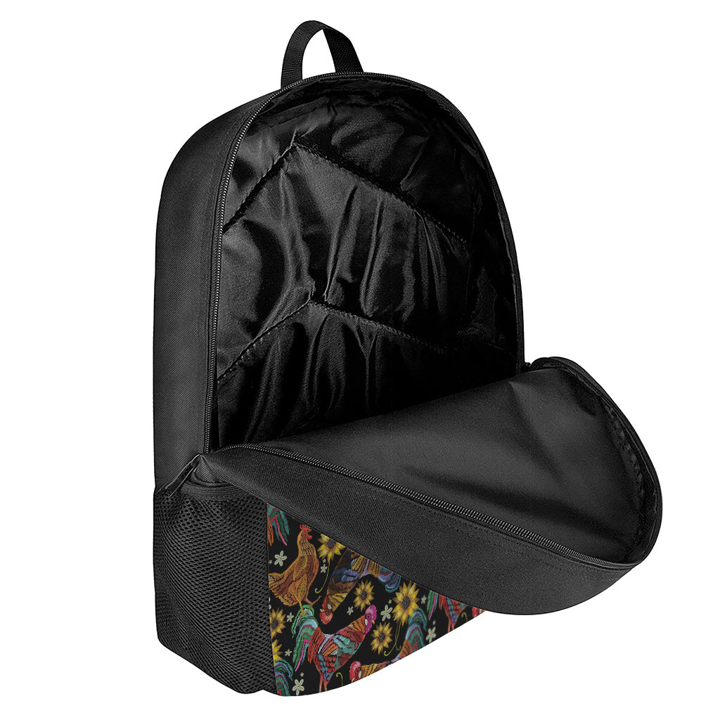 Embroidery Rooster Pattern Print 17 Inch Backpack