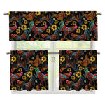 Embroidery Rooster Pattern Print 3 Piece Kitchen Curtains