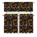 Embroidery Rooster Pattern Print 3 Piece Kitchen Curtains