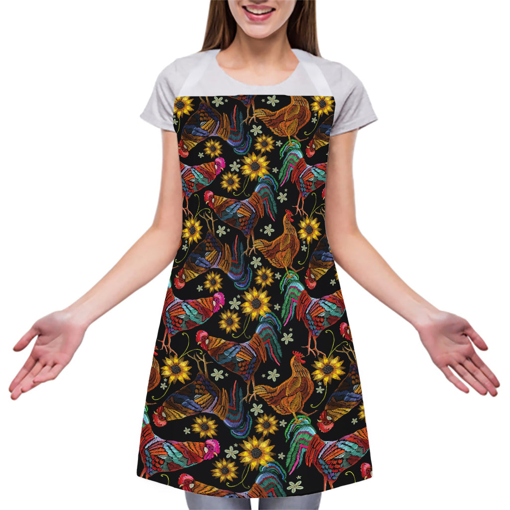 Embroidery Rooster Pattern Print Adjustable Apron