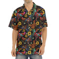 Embroidery Rooster Pattern Print Aloha Shirt