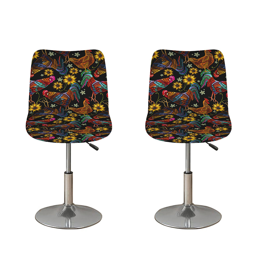 Embroidery Rooster Pattern Print Bar Stool Covers