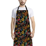 Embroidery Rooster Pattern Print Bib Apron With Pocket