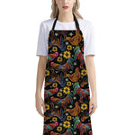 Embroidery Rooster Pattern Print Bib Apron With Pocket