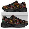 Embroidery Rooster Pattern Print Black Chunky Shoes