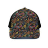 Embroidery Rooster Pattern Print Black Mesh Trucker Cap