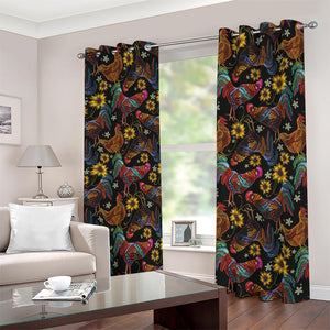 Embroidery Rooster Pattern Print Blackout Grommet Curtains