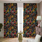 Embroidery Rooster Pattern Print Blackout Pencil Pleat Curtains