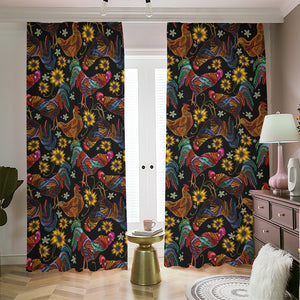 Embroidery Rooster Pattern Print Blackout Pencil Pleat Curtains