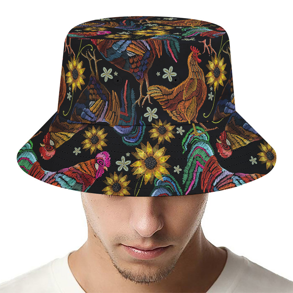 Embroidery Rooster Pattern Print Bucket Hat