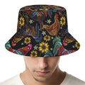 Embroidery Rooster Pattern Print Bucket Hat