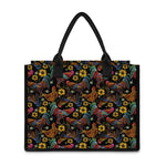 Embroidery Rooster Pattern Print Canvas Tote Bag