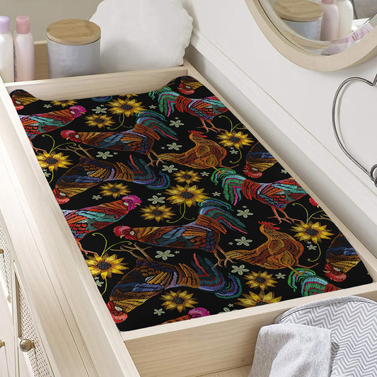 Embroidery Rooster Pattern Print Changing Pad Cover