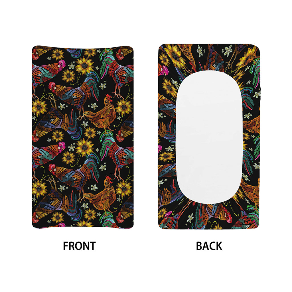 Embroidery Rooster Pattern Print Changing Pad Cover