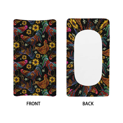 Embroidery Rooster Pattern Print Changing Pad Cover