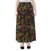 Embroidery Rooster Pattern Print Chiffon Maxi Skirt