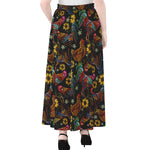 Embroidery Rooster Pattern Print Chiffon Maxi Skirt