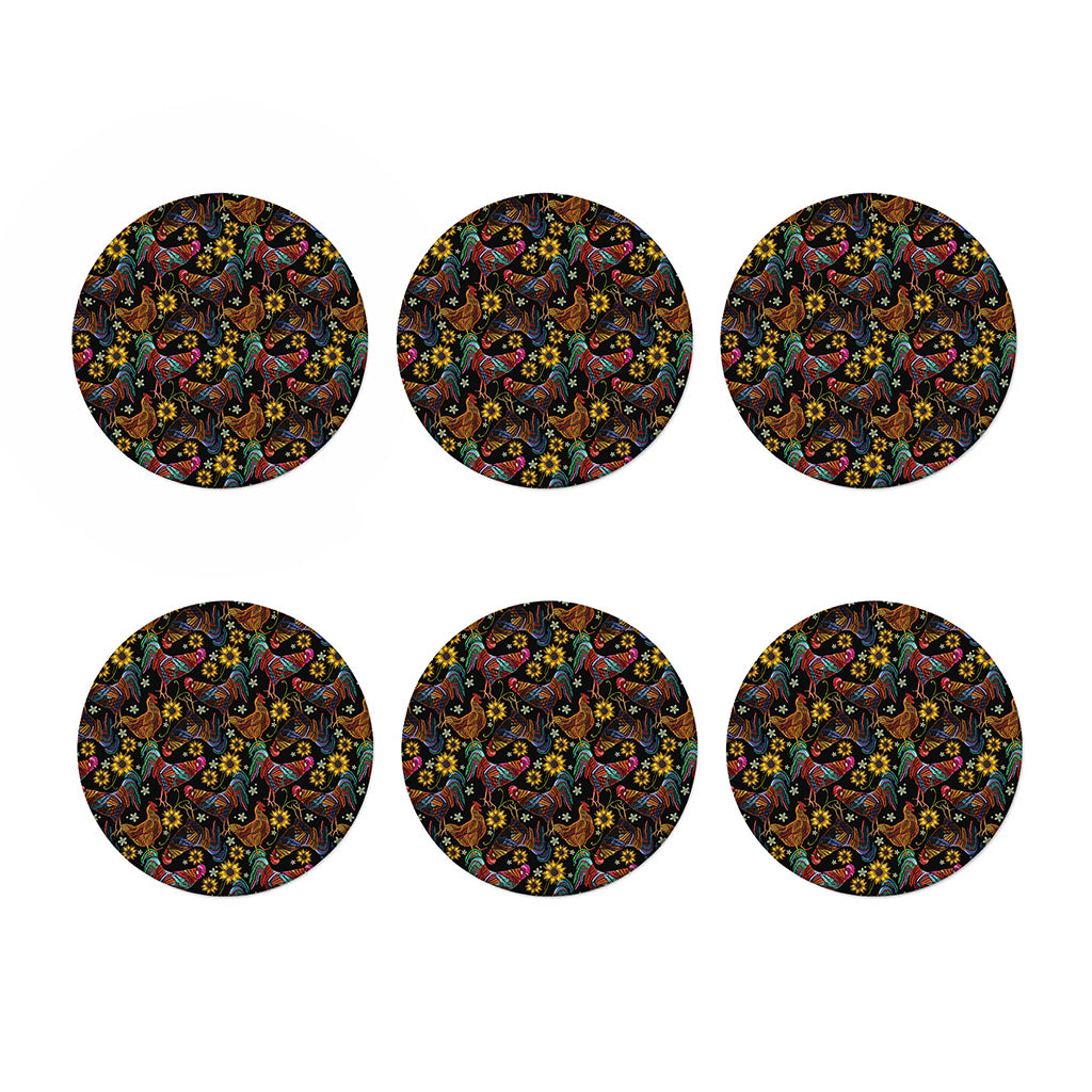 Embroidery Rooster Pattern Print Coaster Set