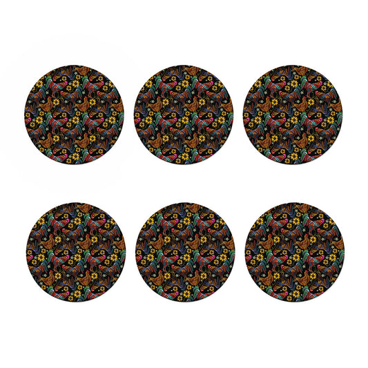 Embroidery Rooster Pattern Print Coaster Set
