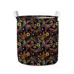 Embroidery Rooster Pattern Print Collapsible Laundry Basket