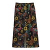 Embroidery Rooster Pattern Print Cotton Front Slit Maxi Skirt