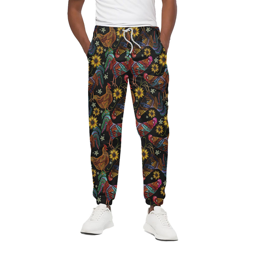 Embroidery Rooster Pattern Print Cotton Pants