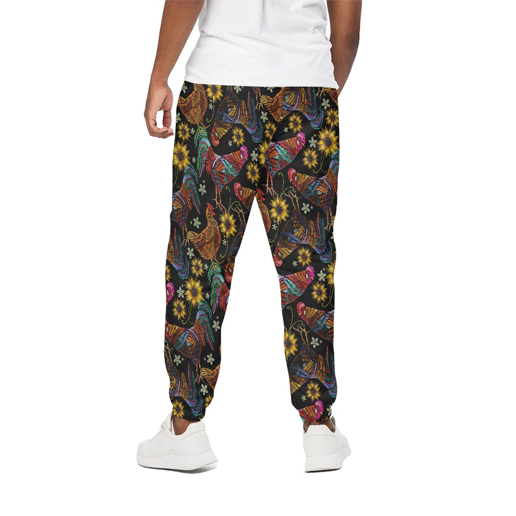 Embroidery Rooster Pattern Print Cotton Pants