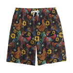 Embroidery Rooster Pattern Print Cotton Shorts