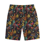 Embroidery Rooster Pattern Print Cotton Shorts