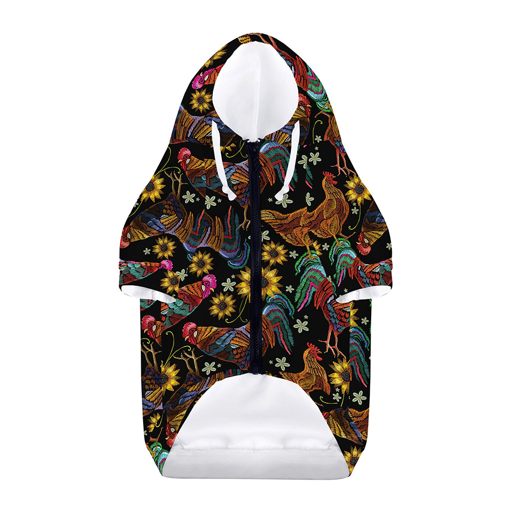 Embroidery Rooster Pattern Print Dog Zip Up Hoodie