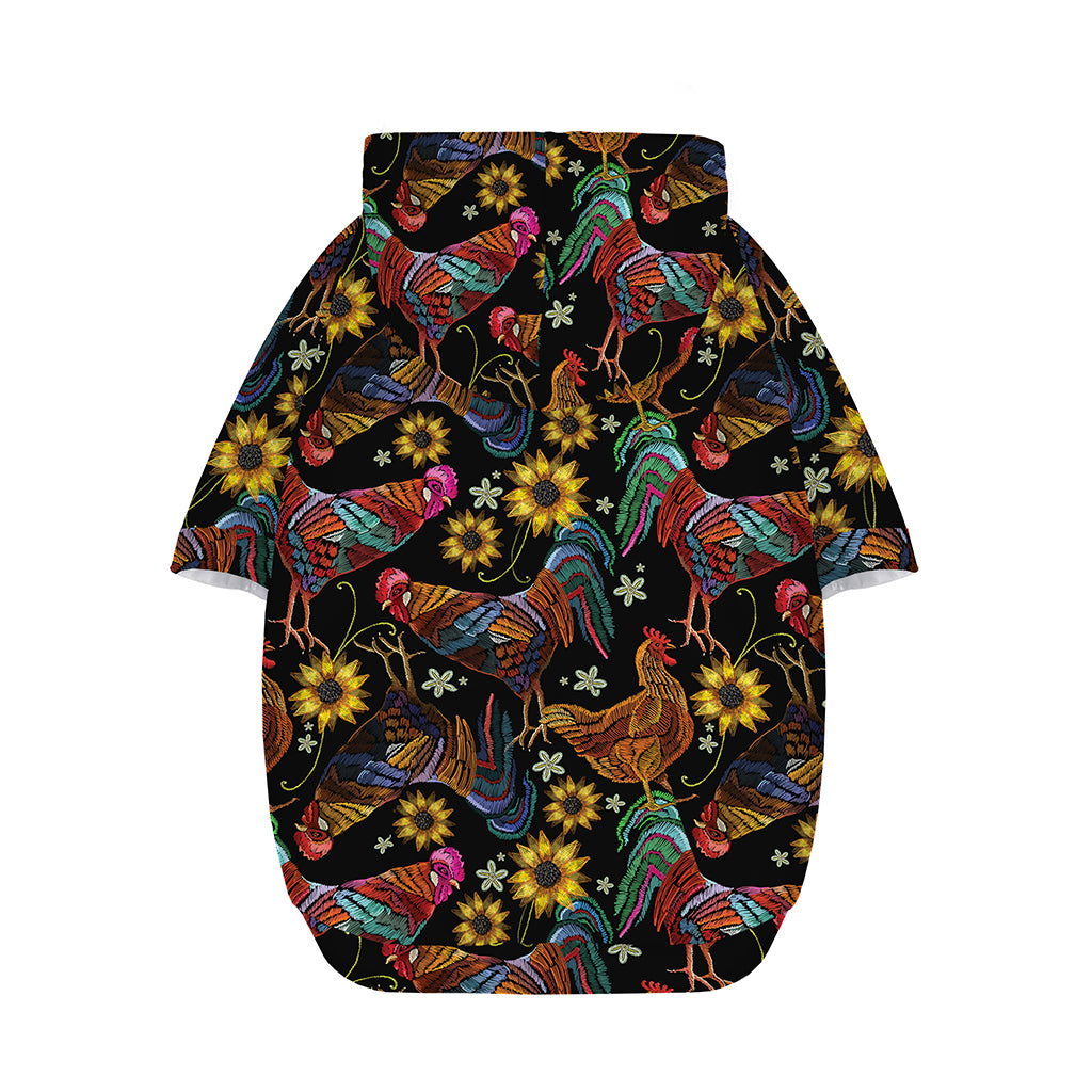 Embroidery Rooster Pattern Print Dog Zip Up Hoodie