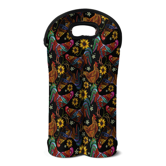Embroidery Rooster Pattern Print Double Neoprene Wine Tote