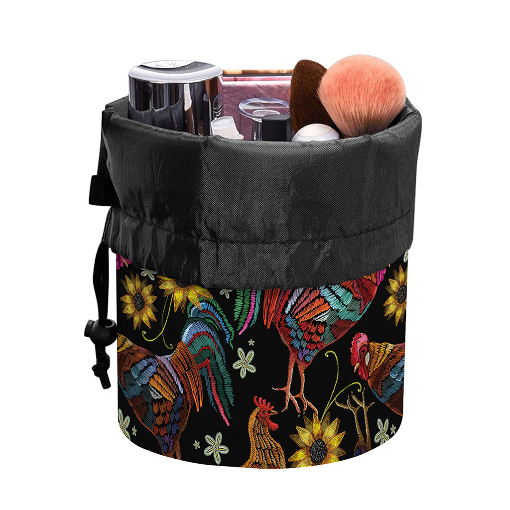 Embroidery Rooster Pattern Print Drawstring Makeup Bag