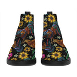 Embroidery Rooster Pattern Print Flat Ankle Boots