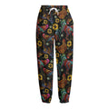 Embroidery Rooster Pattern Print Fleece Lined Knit Pants
