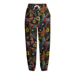 Embroidery Rooster Pattern Print Fleece Lined Knit Pants