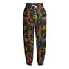 Embroidery Rooster Pattern Print Fleece Lined Knit Pants