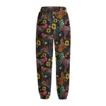 Embroidery Rooster Pattern Print Fleece Lined Knit Pants