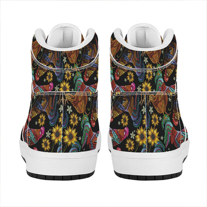 Embroidery Rooster Pattern Print High Top Leather Sneakers