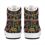 Embroidery Rooster Pattern Print High Top Leather Sneakers