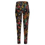 Embroidery Rooster Pattern Print High-Waisted Pocket Leggings