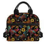 Embroidery Rooster Pattern Print Insulated Lunch Bag