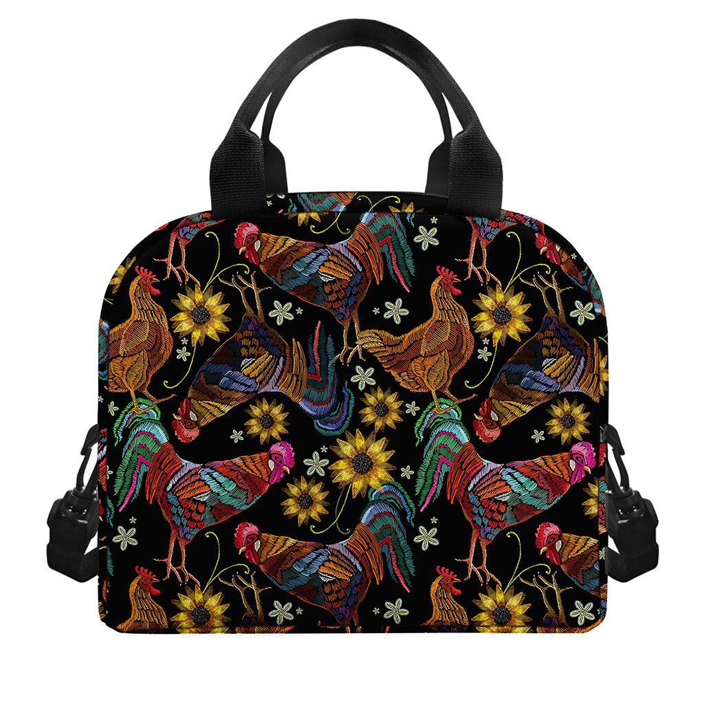 Embroidery Rooster Pattern Print Insulated Lunch Bag