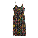 Embroidery Rooster Pattern Print Jersey Midi Cami Dress
