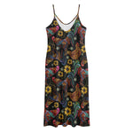Embroidery Rooster Pattern Print Jersey Midi Cami Dress